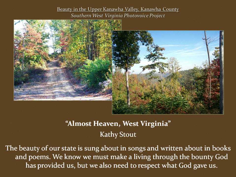 Two views of a wooded mountain landscape show a narrow dirt road winding through autumn trees and forested hills in the distance.